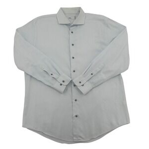 Nordstrom Rack Trim Fit Gingham Dress Shirt Mens 17 34 35 Blue White Long Sleeve